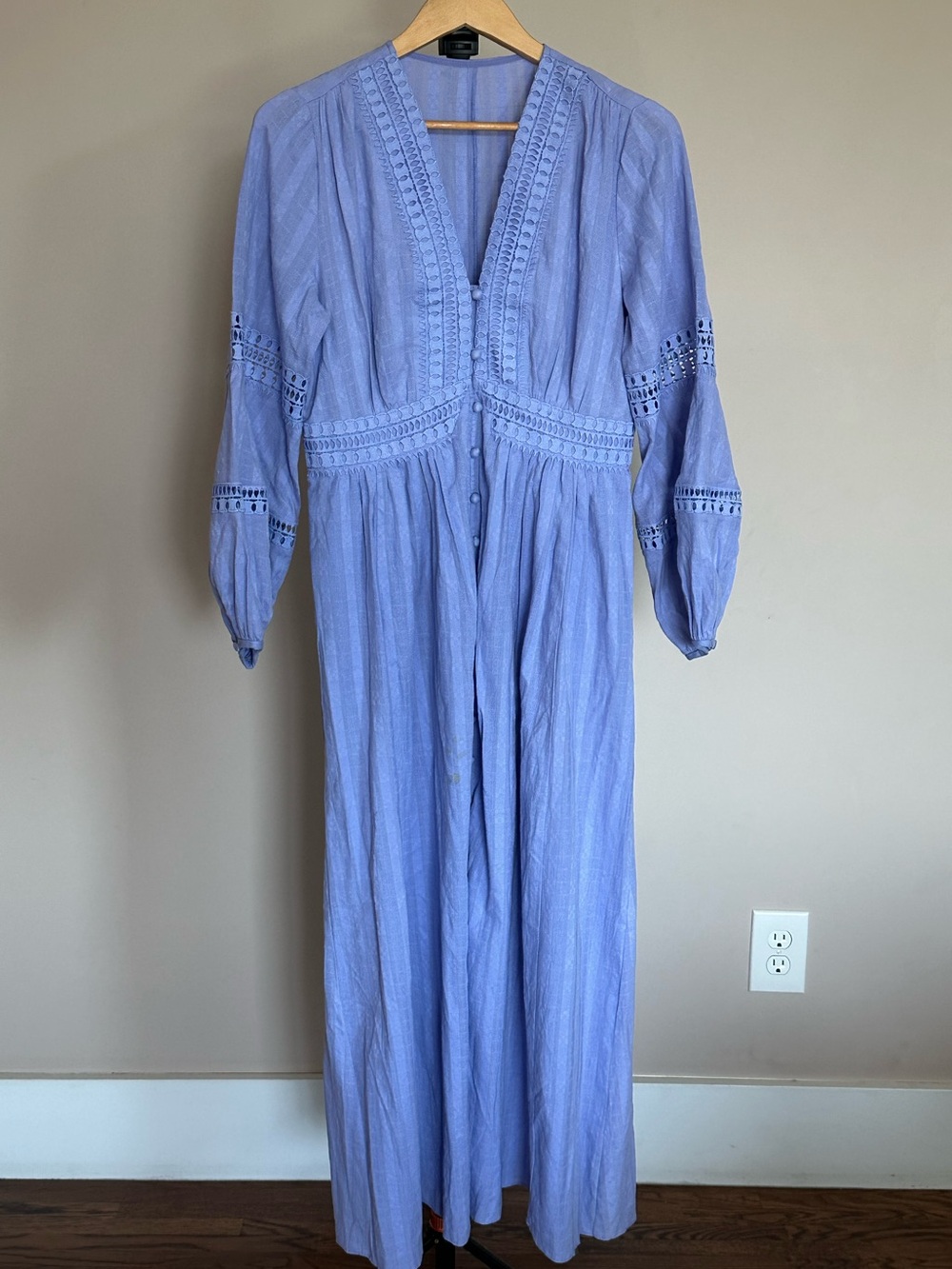 Diane Von Furstenberg Lavender Blue Maxi Dress with Lace Insets